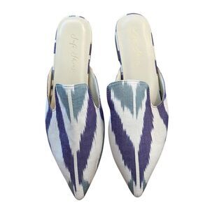 SUFI SHOES Handmade Silk Ikat Slippers Turkish Mules Shoes 39 Purple Blue New